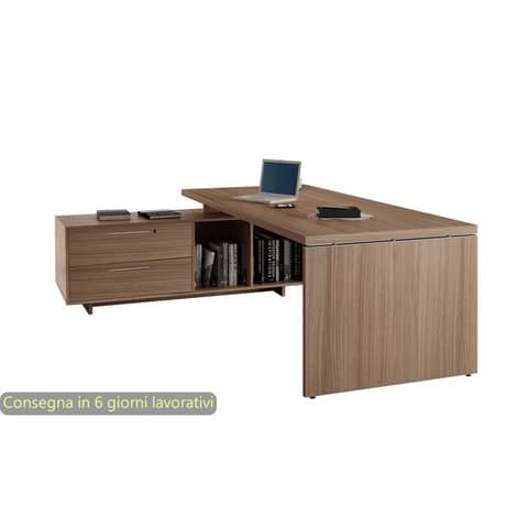 Scrivania manageriale ciliegio arabis 225x170x74 cm gamba a pannello con mobile portante linea Flora - 902RIT/K