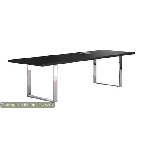 Tavolo riunioni nero venato frassino 220x100xH.74 cm gamba ad anello effetto cromato - linea Flora Artexport - 905M/8