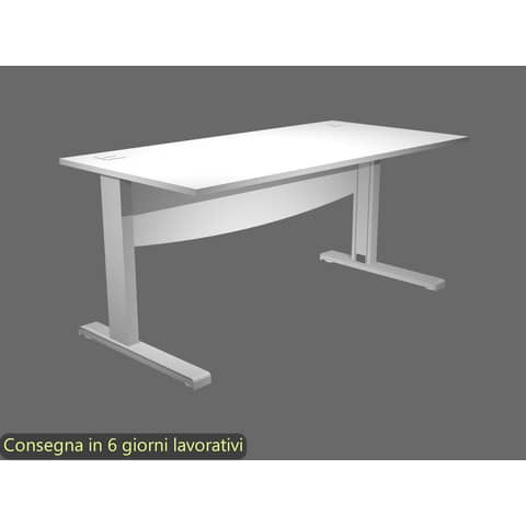 Scrivania piano bianco 140x80xH.73 cm con Modesty Panel gamba a L in metallo grigio alluminio Flex URB/V-140 + MOD/3