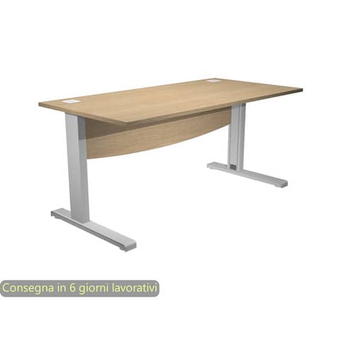 Scrivania piano rovere 160x80xH.73 cm con Modesty Panel gamba a L in metallo grigio alluminio Flex URB/V-160 + MOD/C