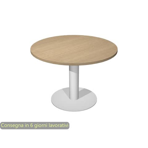 Tavolo riunione rotondo piano rovere Ø100xH.73 cm gamba sezione rotonda in metallo alluminio linea Flex PR10-B50/C
