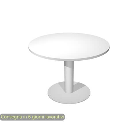 Tavolo riunione rotondo piano bianco Ø120xH.73 cm gamba sezione rotonda in metallo alluminio linea Flex PR12-B50/3