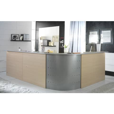 Scrivania Reception Frensy EMOTION fianchi a pannello 80x80x72 cm rovere con sopralzo 80x115 cm - UEMSRSA80