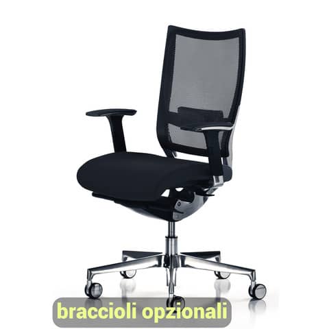 Sedia semidirezionale girevole Unisit Concept COT - schienale in rete - rivestimento pelle nero -COT/PN