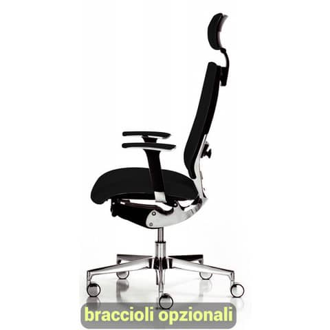Sedia semidirezionale girevole Unisit Concept COTPG ergonomica con poggiatesta rivestimento pelle nero - COTPG/PN