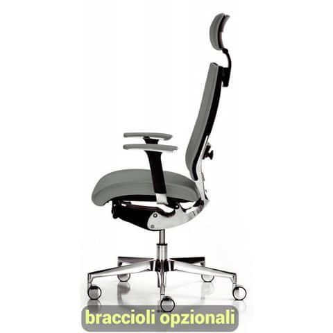 Sedia semidirezionale girevole Unisit Concept COTPG ergonomica con poggiatesta rivestimento pelle grigio - COTPG/PT