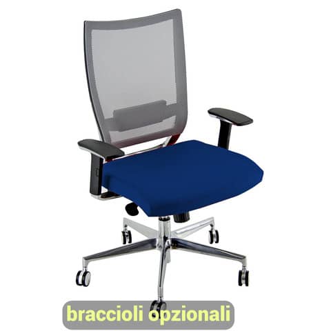 Sedia semidirezionale girevole Unisit Concept COTXL schienale in rete grigio - rivestimento fili luce blu - COTXL/F11