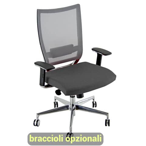 Sedia semidirezionale girevole Unisit Concept COTXL schienale in rete grigio - rivestimento fili luce grigio COTXL/F14