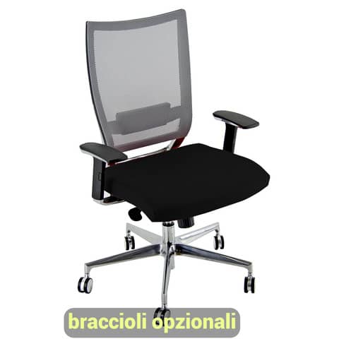 Sedia semidirezionale girevole Unisit Concept COTXL schienale in rete grigio - rivestimento ecopelle nero - COTXL/KN