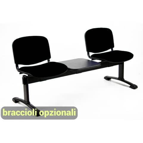 Panca 2 posti attesa Unisit Dado D52PT con tavolino - rivestimento ignifugo nero - D52PT/IN