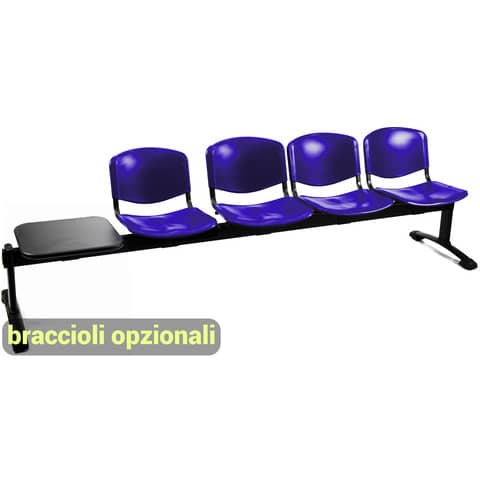Panca 4 posti attesa Unisit Dado D54PT con tavolino - rivestimento ignifugo blu - D54PT/IB
