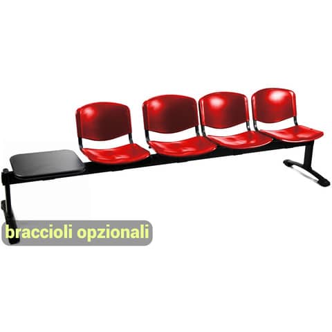 Panca 4 posti attesa Unisit Dado D54PT con tavolino - rivestimento ignifugo rosso - D54PT/IR