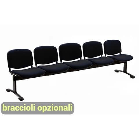 Panca 5 posti attesa Unisit Dado D55P - rivestimento ignifugo nero D55P/IN