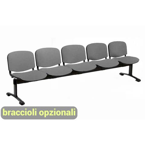 Panca 5 posti attesa Unisit Dado D55P - rivestimento ignifugo grigio scuro D55P/IT