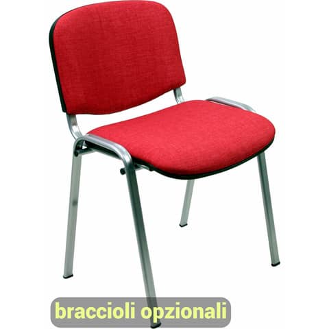 Sedia visitatore 4 gambe Unisit Dado D5C acciaio cromato - rivestimento ignifugo rosso - Conf. 2 pezzi - D5C/2/IR