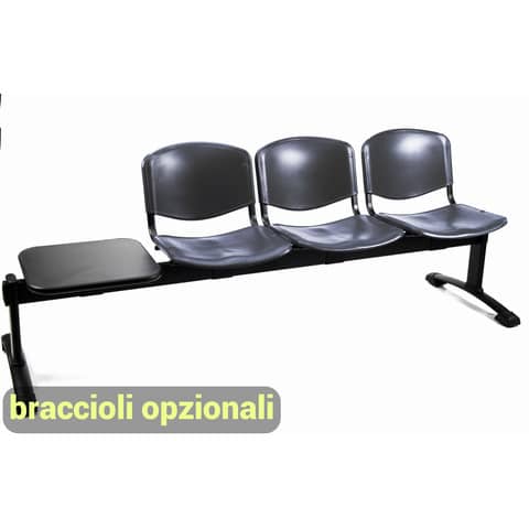 Panca 3 posti attesa Unisit Dado D5P3PT con tavolino - PPL nero D5P3PT/NE