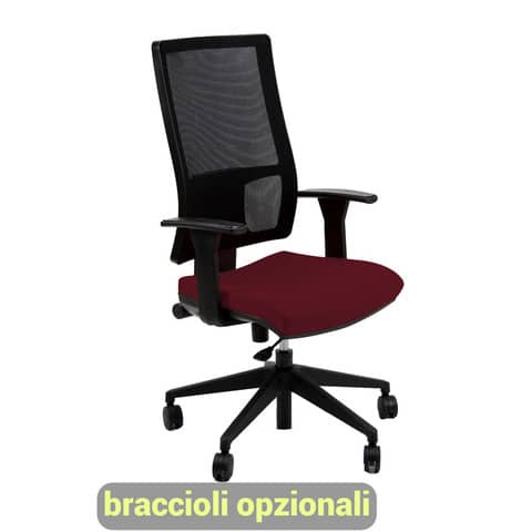Sedia operativa girevole Unisit Nereide NDA schienale in rete - rivestimento ignifugo bordeaux - NDA/ID