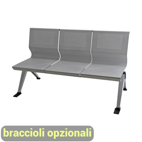 Panca 3 posti attesa Unisit Panair PA3P acciaio verniciato grigio - schienale forato traspirante - PA3P
