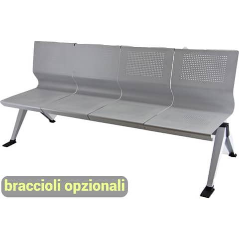 Panca 4 posti attesa Unisit Panair PA4P acciaio verniciato grigio - schienale forato traspirante - PA4P