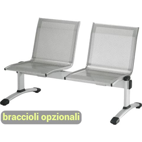 Panca 2 posti attesa Unisit Plexus PS2P in acciaio grigio - schienale e seduta forati traspiranti - PS2P