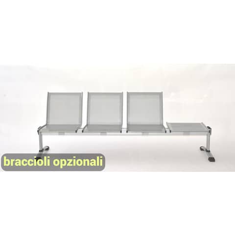 Panca 3 posti attesa Unisit Plexus PS3PT con tavolino in acciaio grigio schienale e seduta forati traspiranti - PS3PT