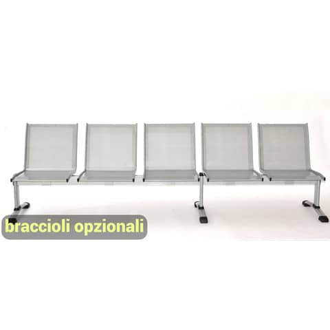 Panca 5 posti attesa Unisit Plexus PS5P in acciaio grigio - schienale e seduta forati traspiranti - PS5P