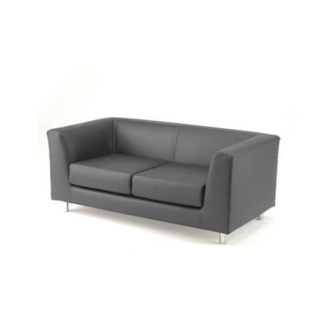 Divano attesa a 2 posti Unisit Quad QD2 schienale fisso - rivestimento in vera pelle grigio - QD2/PT