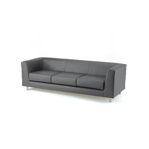 Divano attesa a 3 posti Unisit Quad QD3 schienale fisso - rivestimento in vera pelle grigio - QD3/PT
