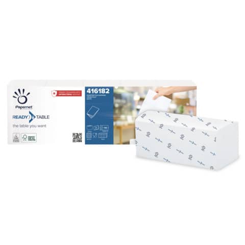 Tovaglioli da bar per dispenser Papernet 32x22 cm piega 1/4 - 2 veli bianco 5 fascette da 110 pz - 416182
