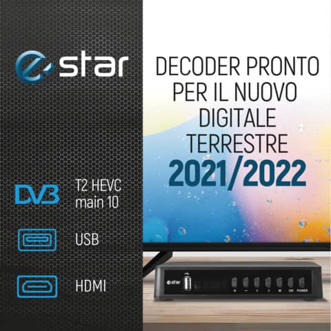 Ricevitore digitale terrestre eSTAR  T2 618 UHD - DVBT-2 RJ45 nero - T2 618 UHD