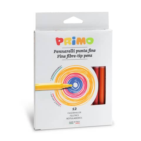 Pennarelli superlavabili punta fine Primo diametro 2,5 mm - colori assortiti scatola di cartone 12 pezzi - 601PEN12