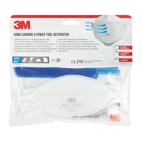 Respiratore antiparticolato monouso FFP2 3M Aura™ 9320D+ senza valvola bianco - conf. da 3 pezzi - 9320-D3