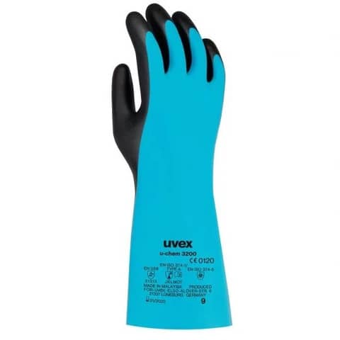 Guanti da lavoro in nylon riv. gomma NBR Uvex U-Chem 3200 per industria chimica - taglia 7 - DPI Cat. III - 60972