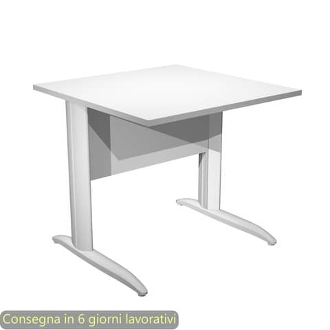 Scrivania piano bianco 80x80xH.72 cm gamba a L in metallo bianco opaco linea Presto Artexport - 001K2/3/AN