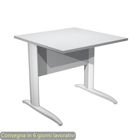 Scrivania piano grigio 80x80xH.72 cm gamba a L in metallo bianco opaco linea Presto Artexport - 001K2/9/AN