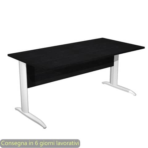Scrivania piano nero venato frassino 160x80xH.72 cm gamba a L in metallo bianco opaco Presto Artexport 003K2/8/AN