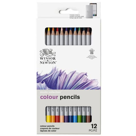Scatola in metallo 12 matite colorate - diametro mina 3,7 mm Winsor&Newton colori assortiti - 0490012
