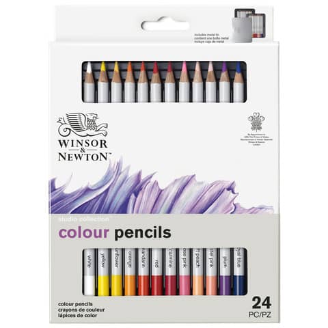 Scatola in metallo 24 matite colorate - diametro mina 3,7 mm Winsor&Newton colori assortiti - 0490013