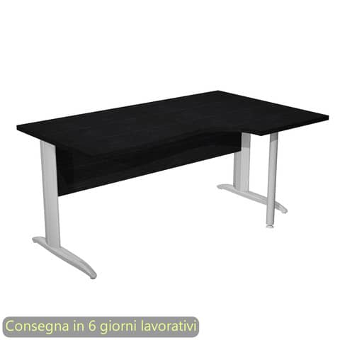 Scrivania penisola destra piano nero 160x60/80/100xH.72 cm gamba …