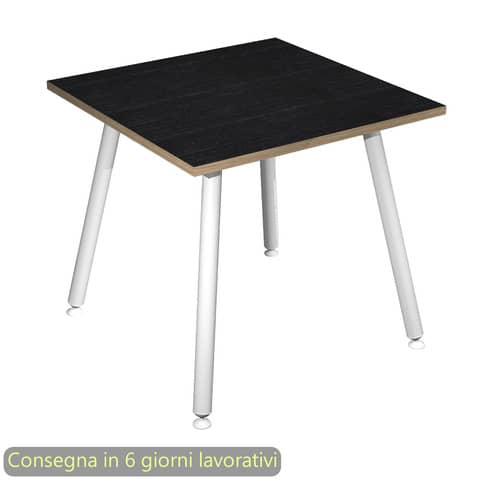 Scrivania nero venato frassino 80x80xH.74,4 cm gamba metallo …