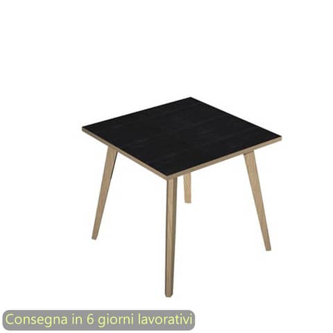 Scrivania nero venato frassino 80x80xH.74,4 cm gamba rastremata in legno rovere Woody - 6401-DKA-8C-AQ