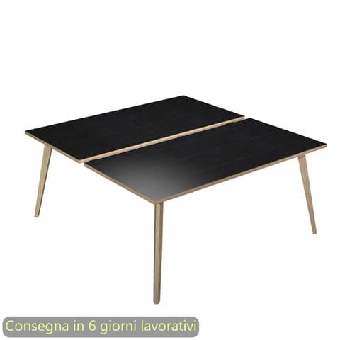 Scrivania bench nero venato frassino 140x166xH.74,4 cm gamba …