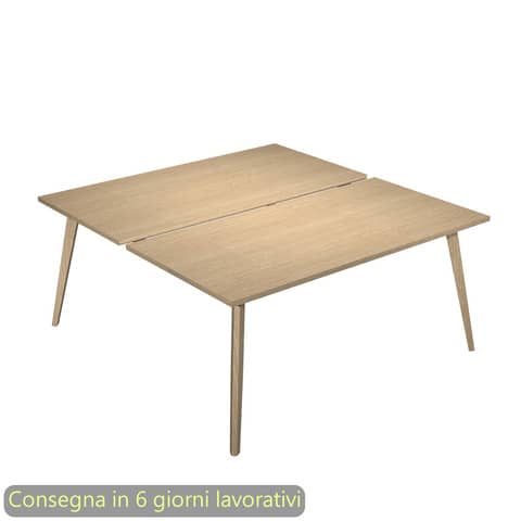 Scrivania bench doppia piano rovere 140x166xH.74,4 cm gamba …