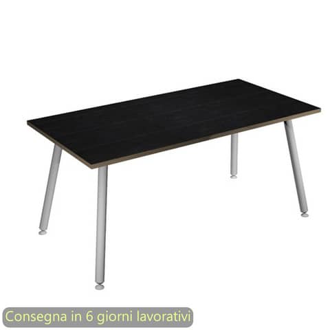 Scrivania piano nero venato frassino 140x80xH.74,4 cm gamba metallo tubolare bianca Skinny Metal - 6402-DJA-8C-AN