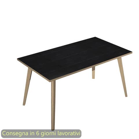 Scrivania piano nero venato frassino 140x80xH.74,4 cm gamba rastremata in legno rovere Woody - 6402-DKA-8C-AQ