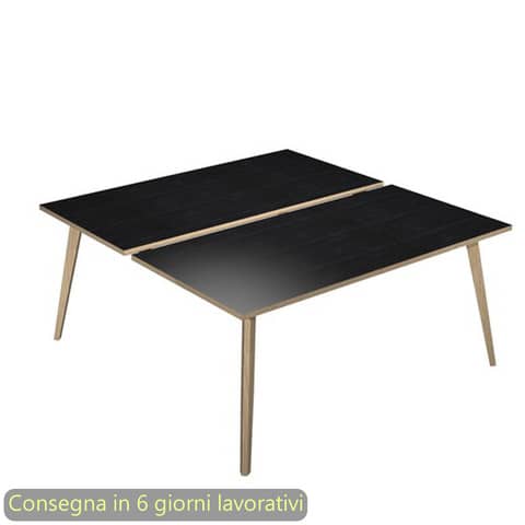 Scrivania bench nero venato frassino 160x166xH.74,4 cm gamba …
