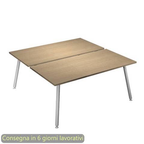 Scrivania bench doppia piano rovere 160x166xH.74,4 cm gamba …