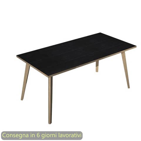 Scrivania piano nero venato frassino 160x80xH.74,4 cm gamba rastremata in legno rovere Woody - 6403-DKA-8C-AQ
