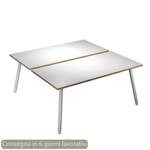 Scrivania bench doppia piano bianco 180x166xH.74,4 cm gamba …