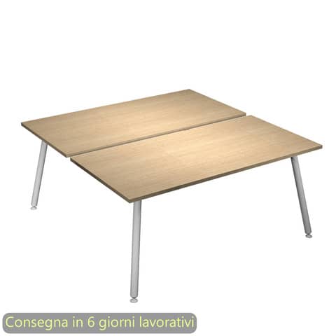 Scrivania bench doppia piano rovere 180x166xH.74,4 cm gamba …